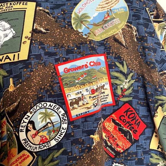REYN SPOONER Kona Coffee Mens Size Large Multicolor Pullover Hawaiian Polo Shirt - Picture 5 of 8